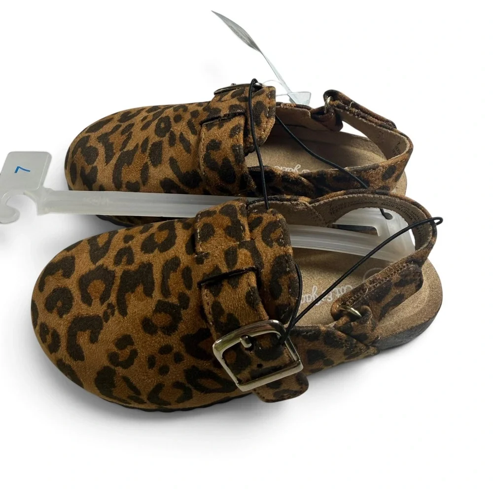 Cat & Jack Toddler Leopard Print Clogs Buckle Slingback Shoes Brown Berlin 7